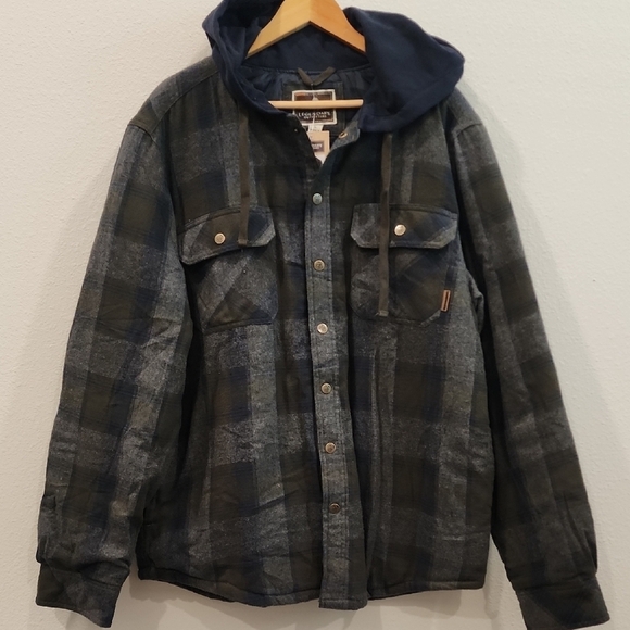 Legendary Outfitters Blue, Green,and Grey Hooded Flannel Quilted Jacket - Picture 1 of 13
